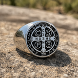 Saint Benedikt Medaille Edelstahl Ring