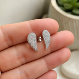 Angel Wing Moissanite Stud Earrings, Solid 925 Sterling Silver Pave Setting Wing Earrings, Guardian Symbol Jewelry Gift for Women
