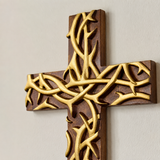 Hand-Carved Beechwood Crown of Thorns Wall Cross