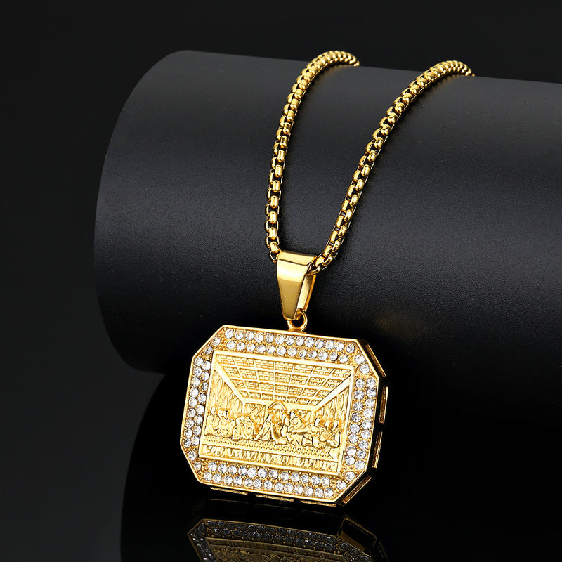 The Last Supper Pendant Necklace in Steel and Titanium with Diamonds