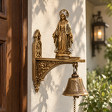 Our Lady of Grace Wall Bell – Antique Gold Marian Door Blessing Decor