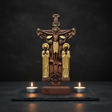Orthodox Altar Table Ornament: Saints and the Crown of Thorns — Hand-Carved Wooden Cross