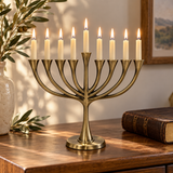 9-Branch Hanukkah Menorah – A Symbol of Faith, Hope & Divine Light | Elegant Gold, Silver, Bronze & Black Candle Holder
