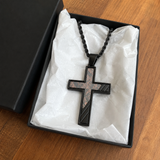 Industrial Brushed Cracked Copper Inlay Stainless Steel Cross Necklace