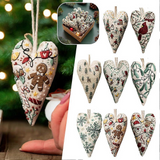 Hand-Embroidered Christmas Heart Ornaments - Reindeer/Gingerbread Man Design for Christmas Tree