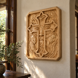 Lion of Judah Holy Cross – Hand-Carved Wooden Christian Wall Plaque