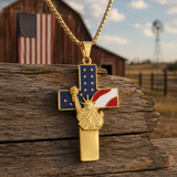Statue of Liberty & American Flag Cross Pendant Necklace