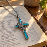 Faith Through Every Thorn – Turquoise Cross Necklace with Crown of Thorns | Christian Jewelry Gift