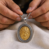 Two‑Tone Titanium Steel Jesus Portrait Oval Medal Necklace