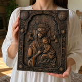 Our Lady of Perpetual Help Wood Art - Hand-Carved Catholic Gift - Mother Mary Comfort Figure