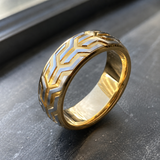 Two-Tone Tire Tread Pattern Mens Stainless Steel Band Ring