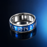 Glow In The Dark Viking Elder Futhark Rune Rotatable Spinner Stainless Steel Anxiety Relief Ring