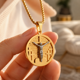 3D Crucifixion Lord’s Prayer Engraved Medallion Pendant Necklace