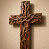 Hand-Carved Beechwood Crown of Thorns Wall Cross