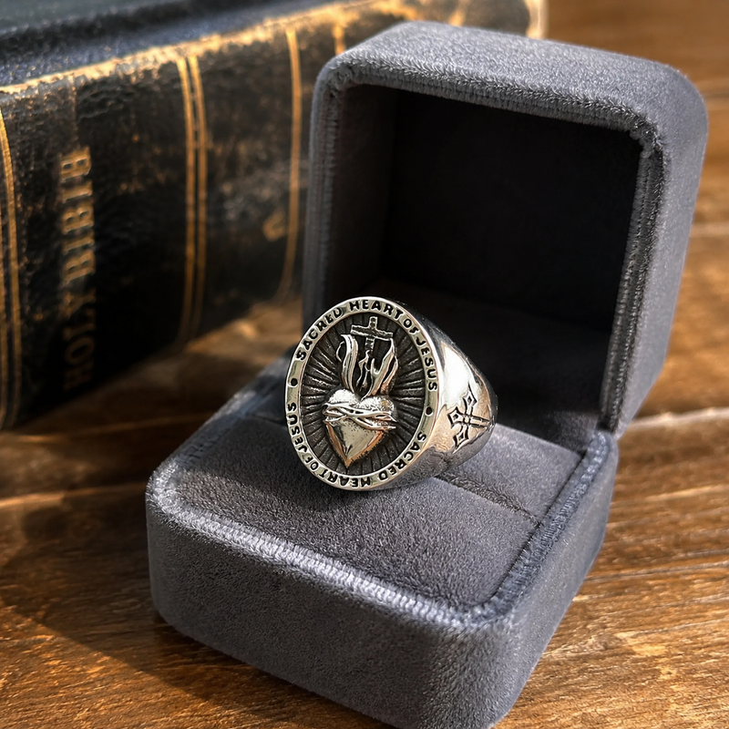 Sacred Heart ring craftsmanship detail