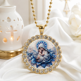 Blue Floral Madonna & Child Pendant Necklace