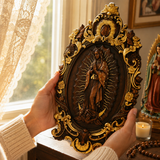 Religious gift with rich details of the wooden statue of Our Lady of Guadalupe