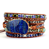 Handmade Natural Lapis Lazuli Cowhide Rope Braided Creative Multi-Layer Wrap Bracelet