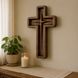 Hand-Carved Star of Bethlehem Wooden Cross – Christian Wall Decor & Faith Gift