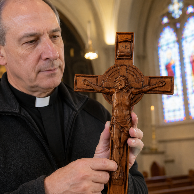 Hand-carved solid wood Crucifix