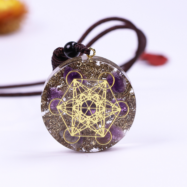 Natural Gemstone Charm Fashion Necklace Engrave Flower Of Life Multidimensional Metatron's Cube Pendant Reiki Heal Crystal Jewelry