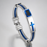 Three‑Row Braided Wire Cross Stainless Steel Men's Bracelet