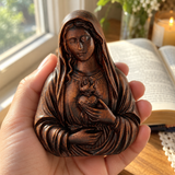 Hand-Carved Immaculate Heart of Mary Wooden Statue – Blessed Virgin Mary Religious Decor, Symbol of Love, Faith & Divine Protection | Christian Prayer Gift