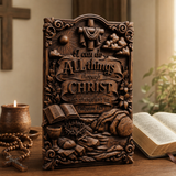 "I Can Do All Things" Wood Carving - Sacred Heart & Empty Tomb Scripture Decor - A Gift of Strength & Faith