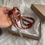 Catholic Colorful Rose Rosary Necklace – Prayer Beads with Crucifix