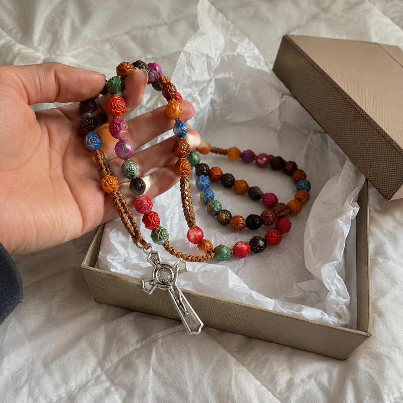 Colorful Catholic rosary for daily prayer church and personal devotion