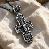 Orthodox S925K Silver Double-Sided Engraved Jesus Christ Crucified and Saints Orthodox Necklace
