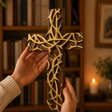 Hand-Carved Beechwood Crown of Thorns Wall Cross - size and finish detail