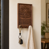 Holy Trinity Wooden Key Holder – Hand-Carved Walnut Wall Plaque with Matthew 28:19