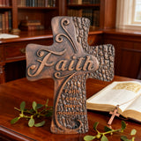 Ornate "Love" "Faith" "Hope" Wooden Cross, Solid Wood Cross