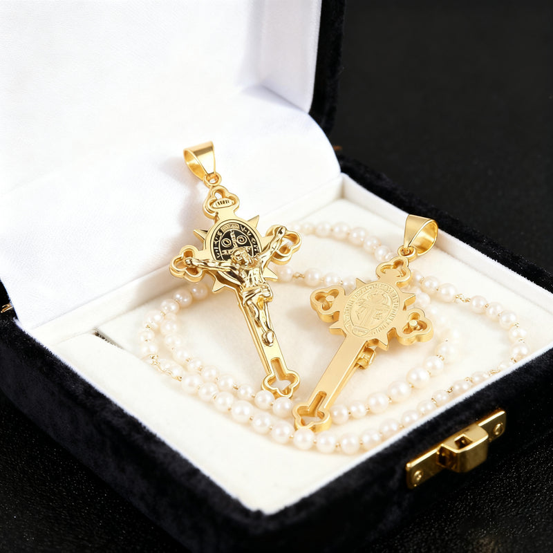 Golden St. Benedict Exorcism Cross - Blessings to you and your family