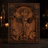Archangel Michael Square Wooden Icon Religious Gifts - Best Wood Carving Wall Decor
