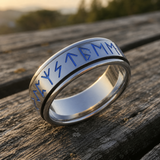 Glow In The Dark Viking Elder Futhark Rune Rotatable Spinner Stainless Steel Anxiety Relief Ring