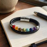 21cm Double Braided Leather 7 Chakra Natural Healing Stone Bracelet