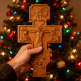 Hand-Carved Beechwood Religious Cross: A Sacred Artistic Testament to Christian Faith