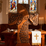 Ornate "Love" "Faith" "Hope" Wooden Cross, Solid Wood Cross
