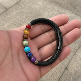 21cm Double Braided Leather 7 Chakra Natural Healing Stone Bracelet