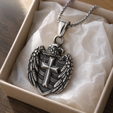 Eagle Cross Shield Pendant Necklace, Religious Faith Men’s Necklace