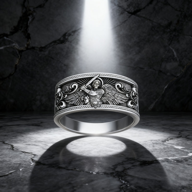 S925K Silver Archangel Michael Ring | Sacred Protection and Baroque ...