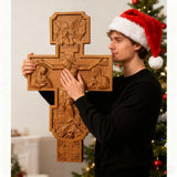 Hand-Carved Beechwood Religious Cross: A Sacred Artistic Testament to Christian Faith