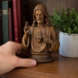 Hand-Carved Cypress Wood Sacred Heart of Jesus Statue – Christian Prayer & Home Devotional Decor