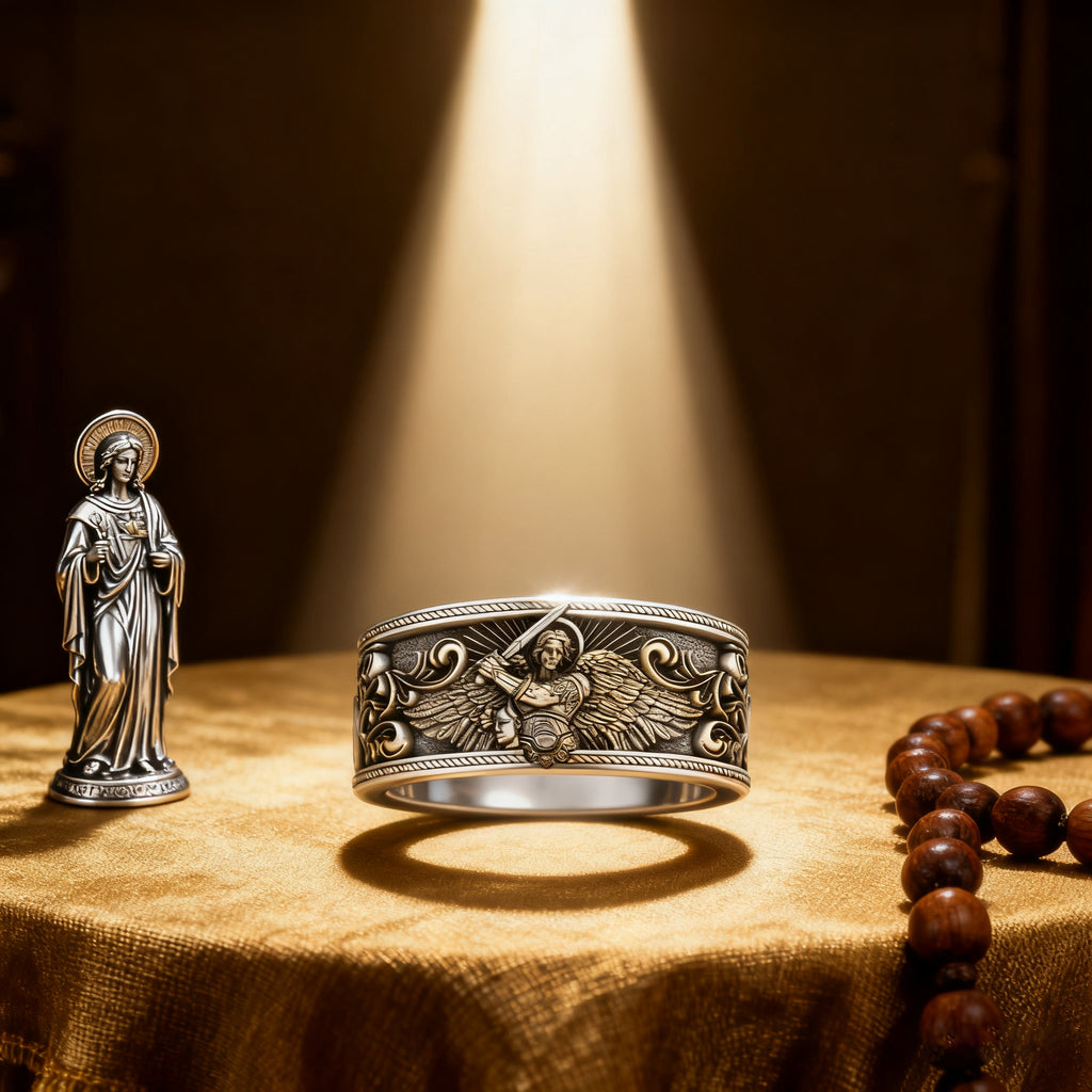 S925K Silver Archangel Michael Ring | Sacred Protection and Baroque ...