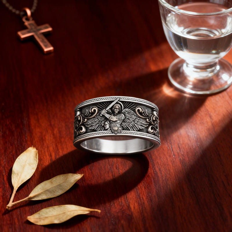 S925K Silver Archangel Michael Ring | Sacred Protection and Baroque ...