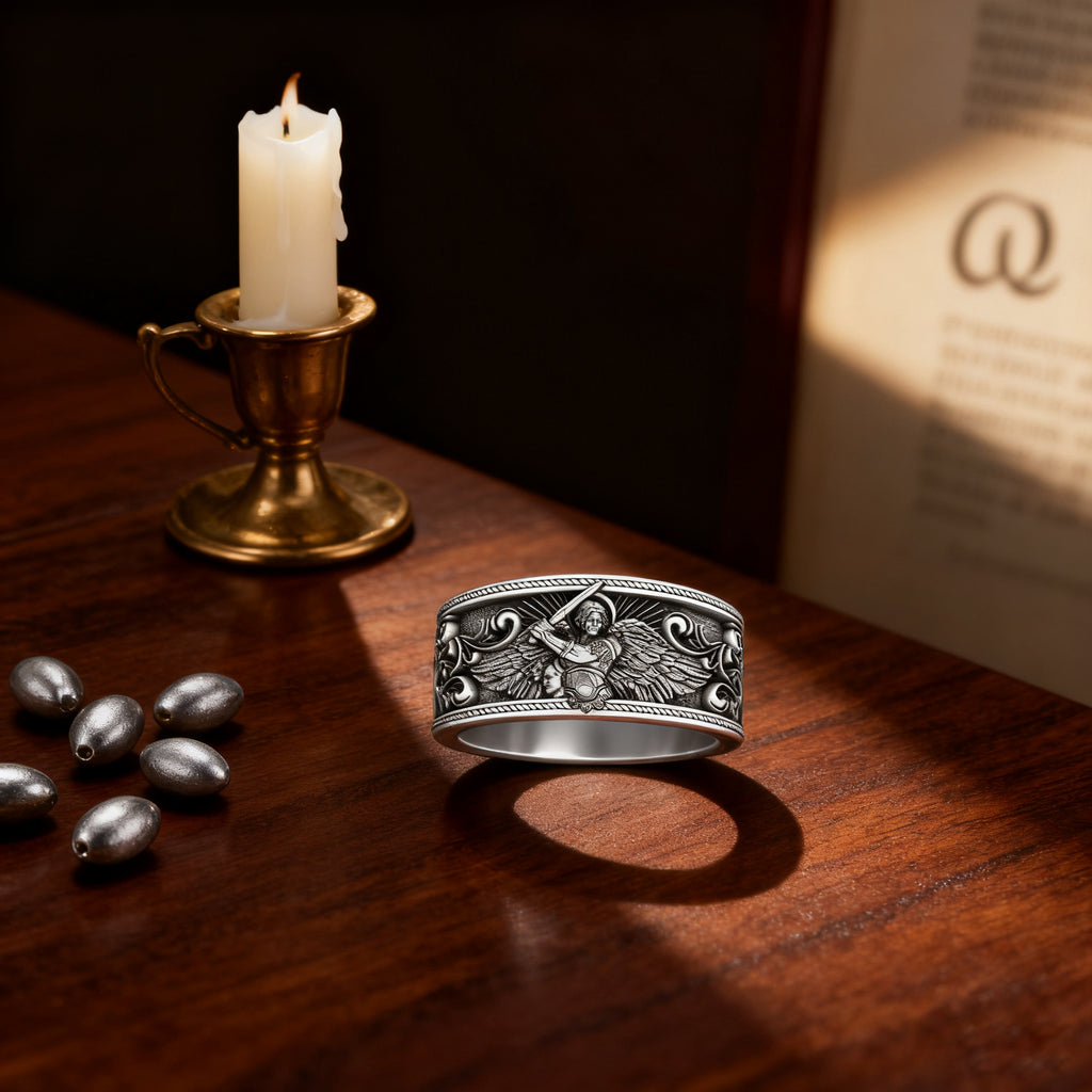 S925K Silver Archangel Michael Ring | Sacred Protection and Baroque ...