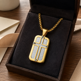Men's Cross Dog Tag Necklace, Stainless Steel Faith Pendant
