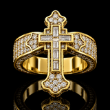Christian Cross Statement Ring with 5A+ Cubic Zirconia – Silver & 14K Gold Plated - product view
